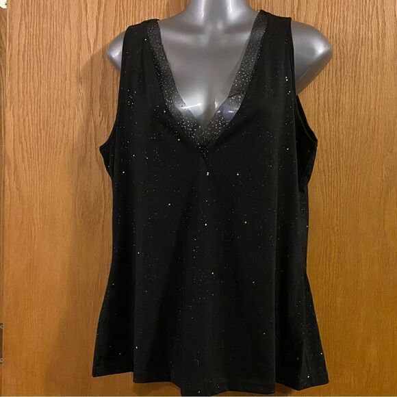 Sheilay Tops - Sheilay Black & Metallic Silver Tank Top, Size XL. (S130)